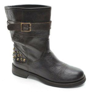 Boemos Studded Brown Leather Buckle Biker Moto Boots 36